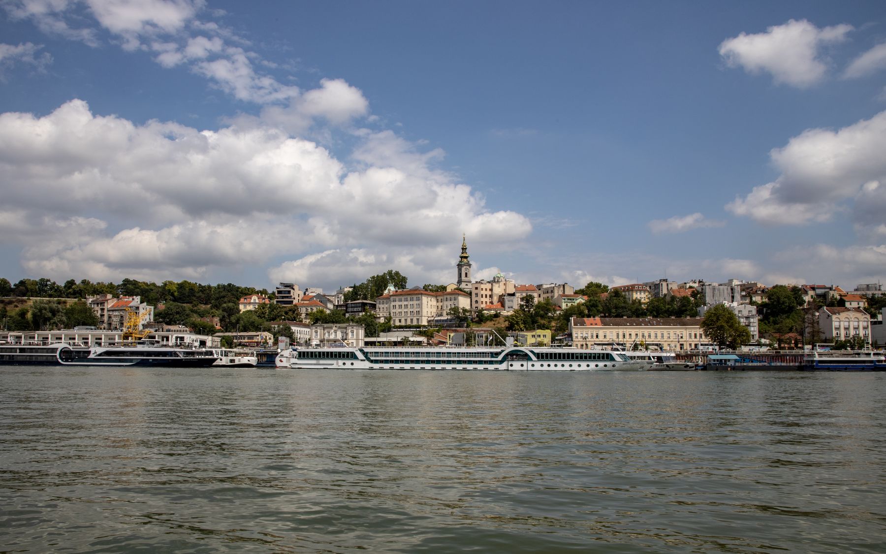 Belgrade waterfront and historic skyline along the Sava River